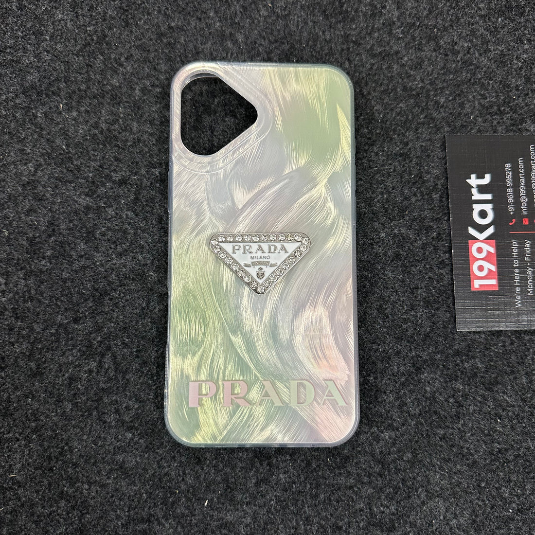 Elegant designer iPhone cover with Prada branding, iphone 16 plus cover crafted with electroplated edges and a sleek, high end design