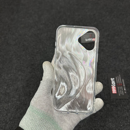 Elegant Prada electroplated iPhone case, iphone 16 pro max cover featuring a textured stone logo with a high gloss finish for a premium feel
