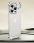 Minimalist clear iPhone case with flame styled silver aluminum bumpers and camera frame premium nude apple cover with metal detailing for iphone 15 pro covers