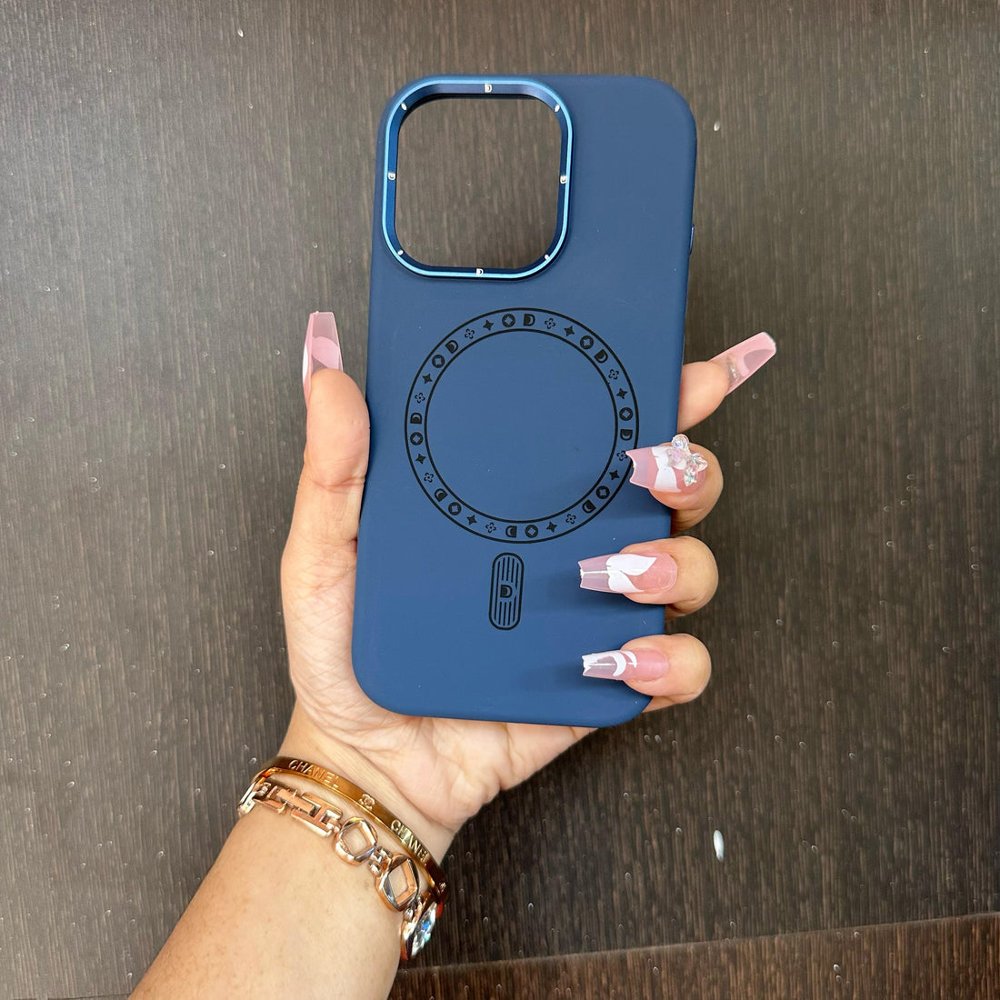 Back view of the iPhone case with visible MagSafe ring and camera cutout, iphone 16 pro case held upright in hand.