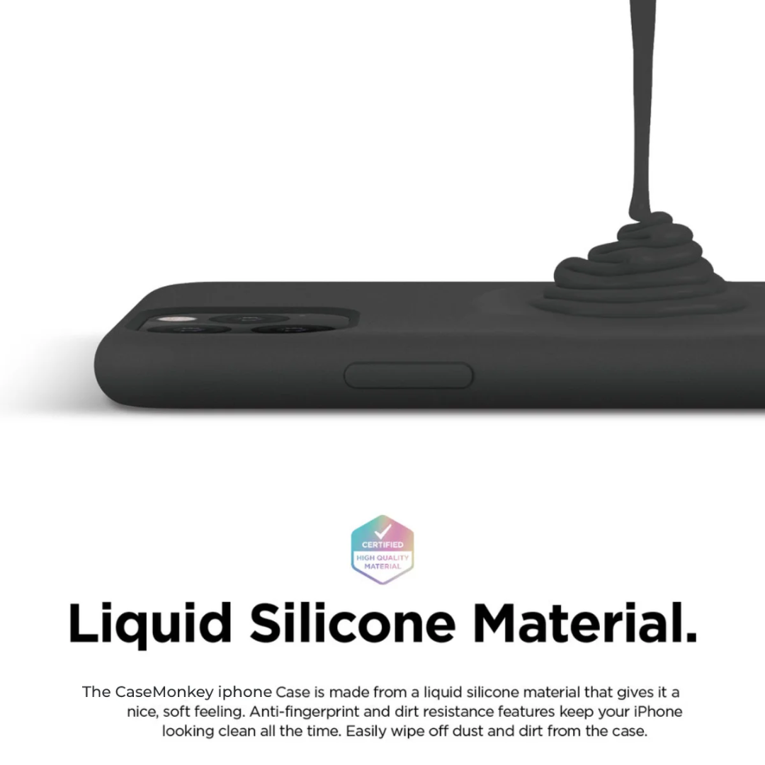 Anti fingerprint and dirt resistant black iPhone cover made of liquid silicone for iphone 16 cover.