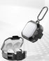 Tough samsung buds with carabiner hook and carbon fiber texture, opened to reveal earbuds inside.