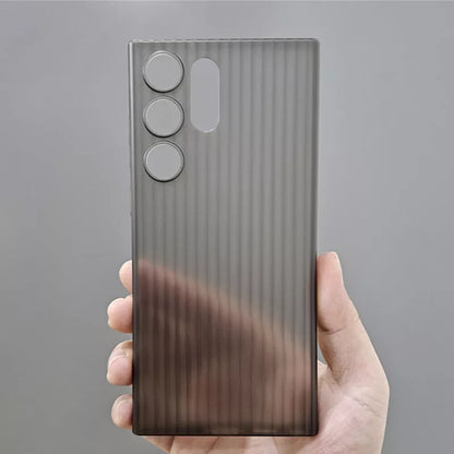 Dark translucent samsung cover for  S25 Ultra with vertical textured lines and full camera coverage.