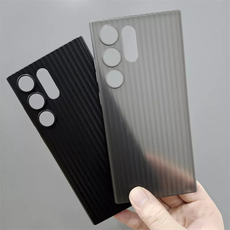  Matte black samsung cover with a transparent frost white variant, both featuring ribbed textures and camera cutouts for the S25 Ultra