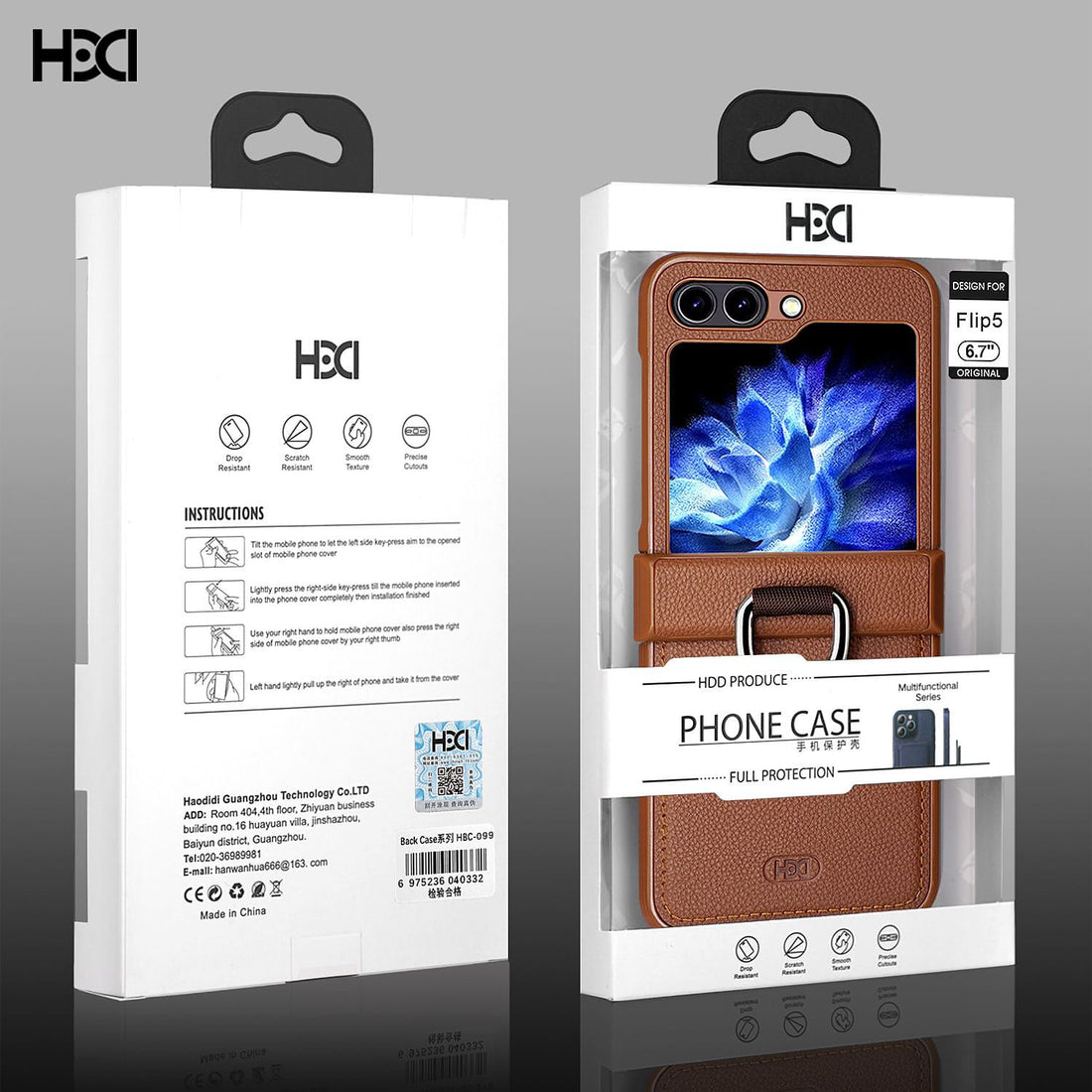  Samsung Galaxy Z Flip leather case, showcasing the front and back design, with anti shock and magnetic ring stand features prominently highlighted for samsung covers 