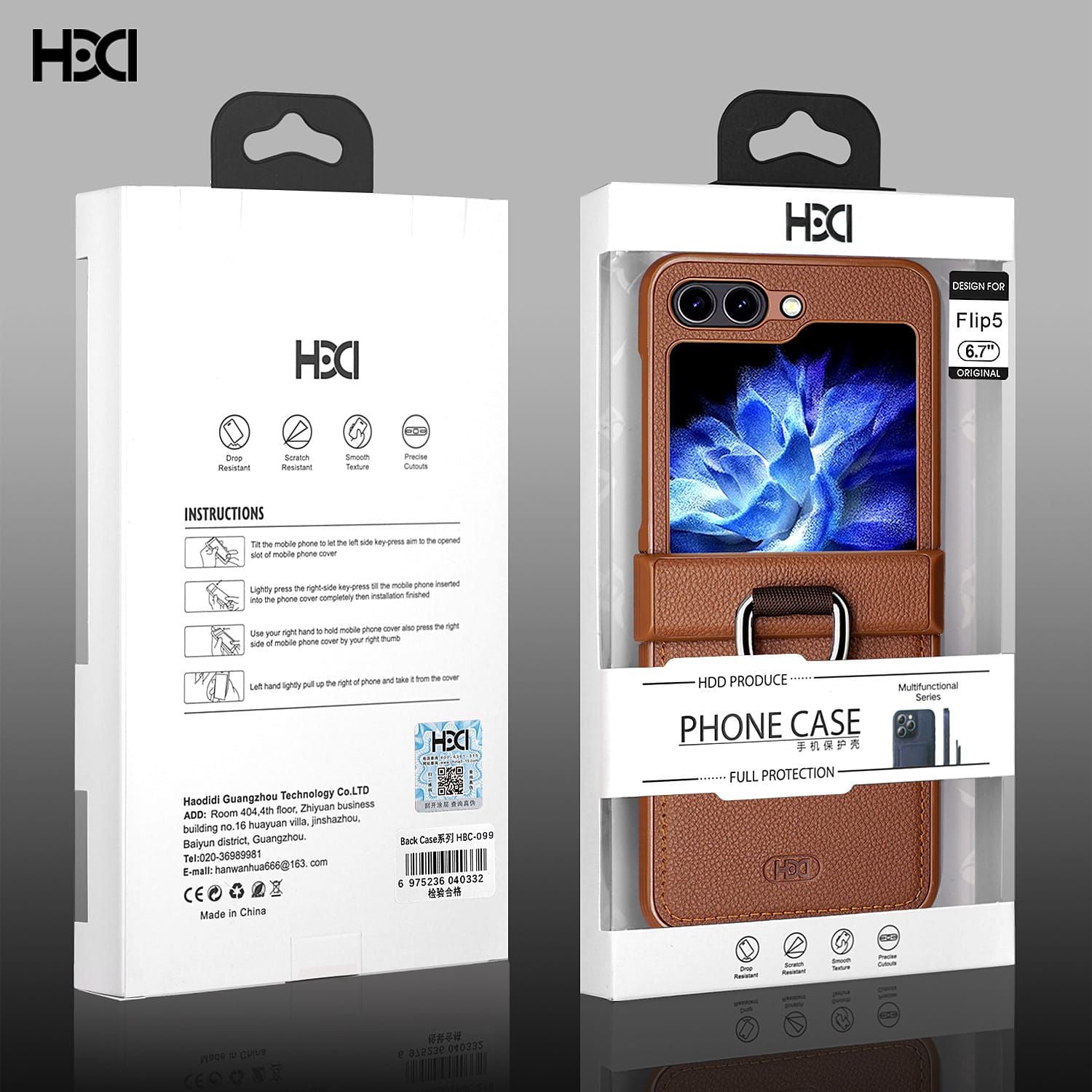  Samsung Galaxy Z Flip leather case, showcasing the front and back design, with anti shock and magnetic ring stand features prominently highlighted for samsung covers 