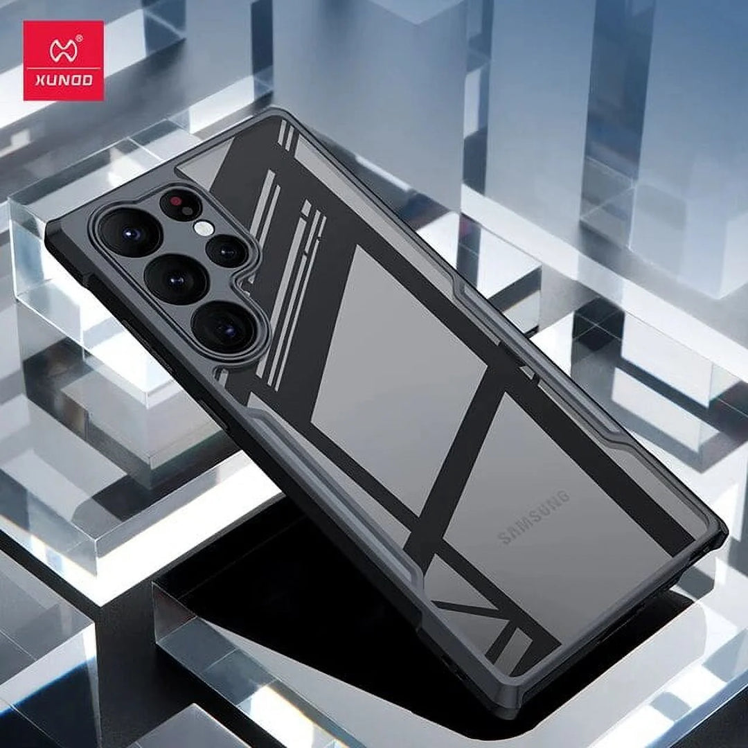Stylish black samsung cover with glossy transparent back for s24 ultra cases india, featuring angular edge design