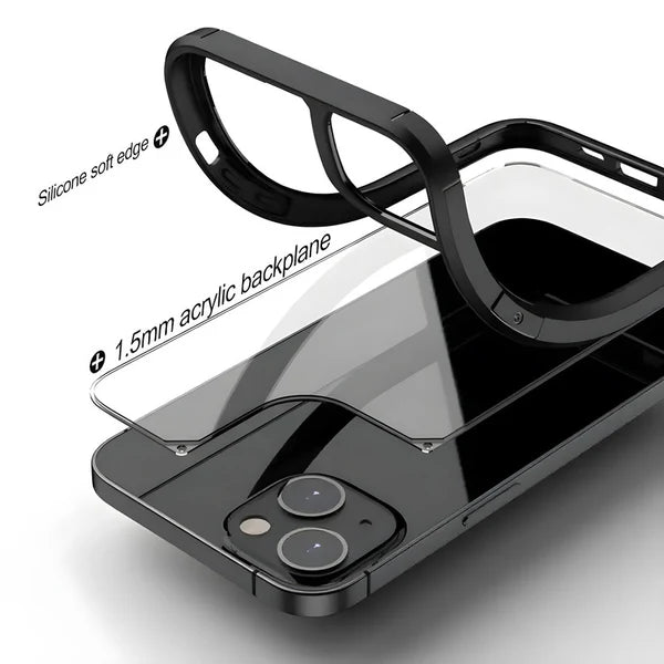  Black silicone samsung cover showing 1.5mm acrylic back panel with bendable edge for easy installation for samsung s20 fe case
