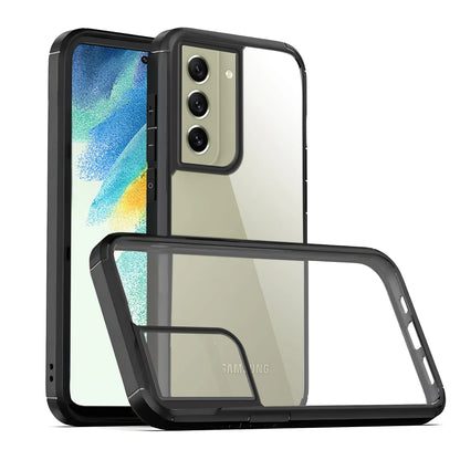 Transparent samsung cover with black bumper frame for samsung s20 fe case, precise fit with raised camera edges