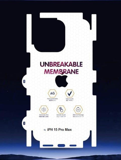  Flexible TPU unbreakable membrane screen protector for iPhone 15 Pro Max with 360 coverage.