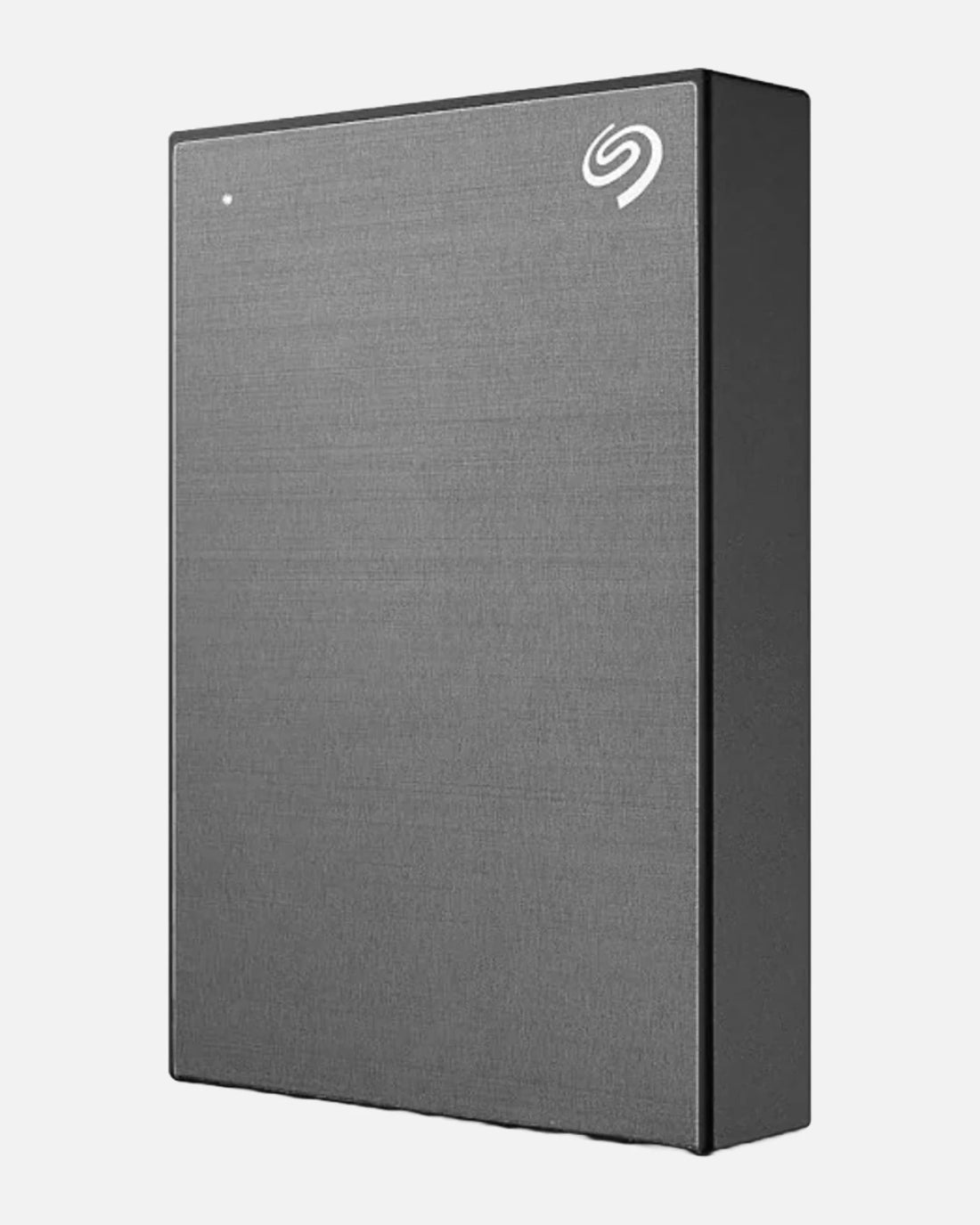 Black Seagate One Touch external hard drive with textured finish, offering sleek and compact portable storage.