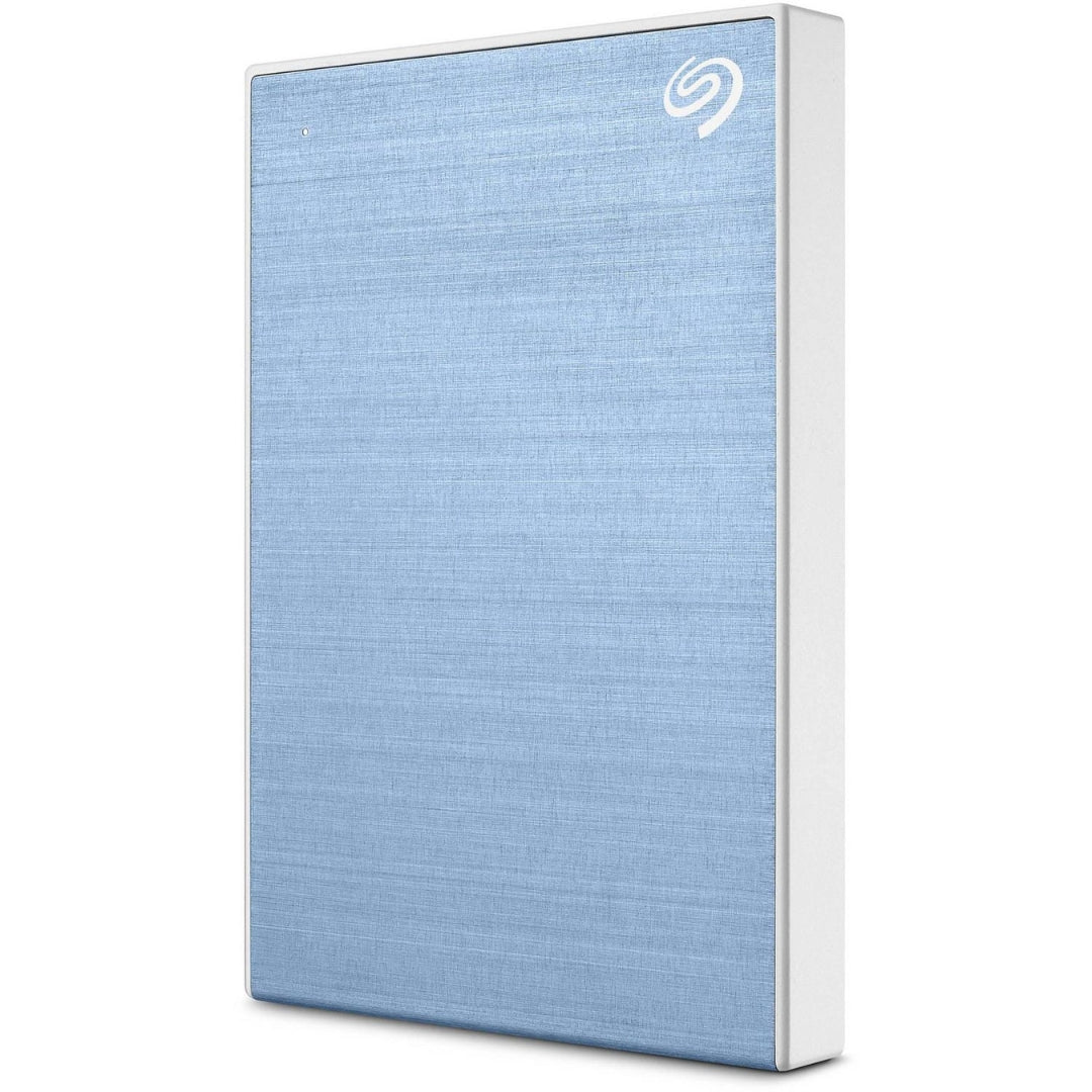 Light blue Seagate One Touch 2TB external HDD with a modern brushed texture finish