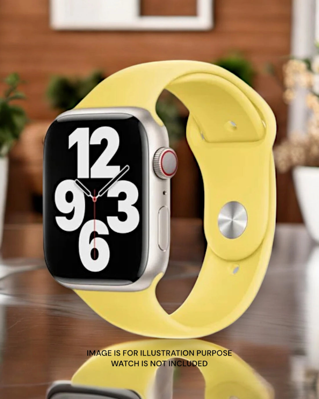 Yellow apple watch straps with a silver buckle, designed for a snug fit and durable daily wear