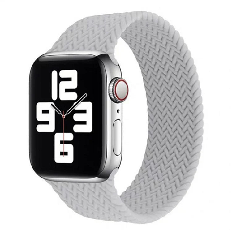 Apple Watch with a grey braided solo loop strap, apple watch straps offering a clean and minimal look.