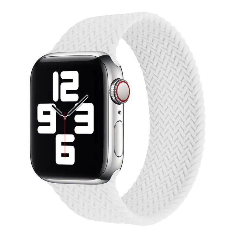 Apple Watch with a white braided solo loop strap, apple watch straps  offering a clean and minimal look.
