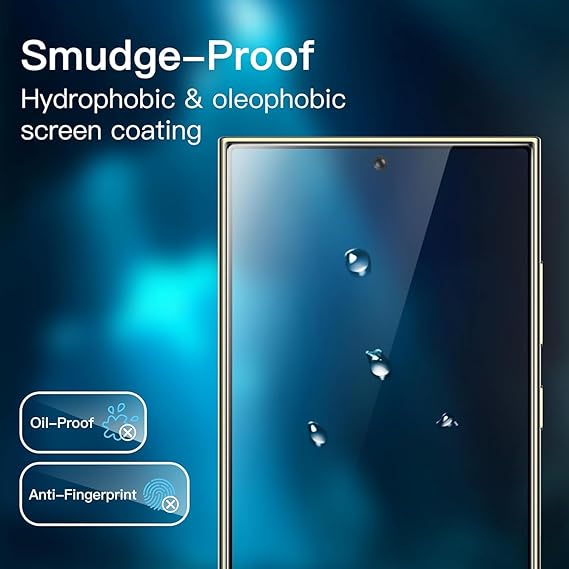 Smudge proof tempered glass screen protector designed for S24 Ultra, showcasing clarity and durability