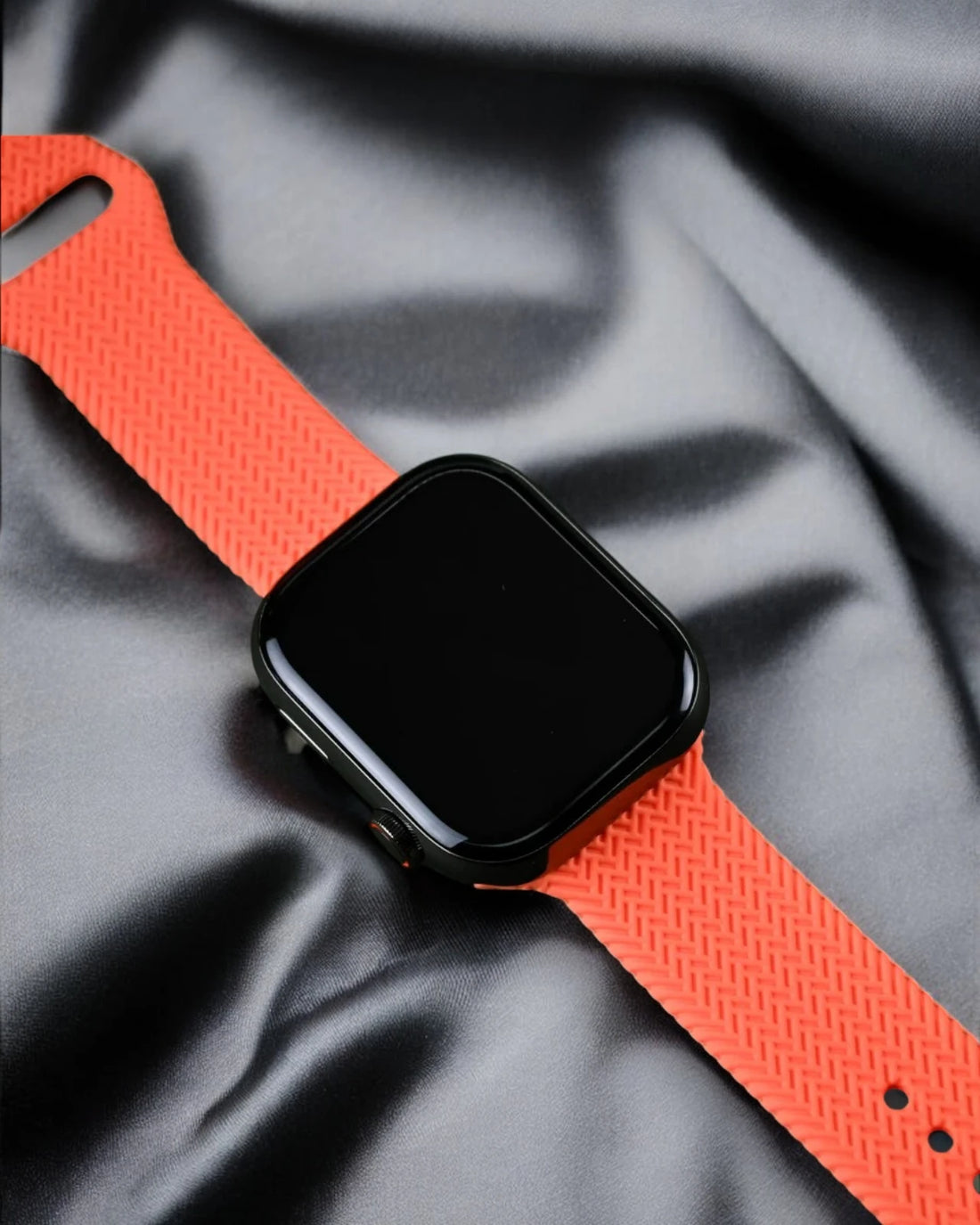 front view of the bright orange apple watch straps featuring its comfortability and durability