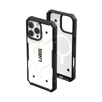 Display of a UAG case for iphone 16 pro max cover, illustrating its tough build and sleek appearance.
