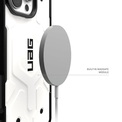  iPhone case displayed with a MagSafe compatible charging cable attached, iphone 16 pro max cover showcasing its sleek design and functionality.

