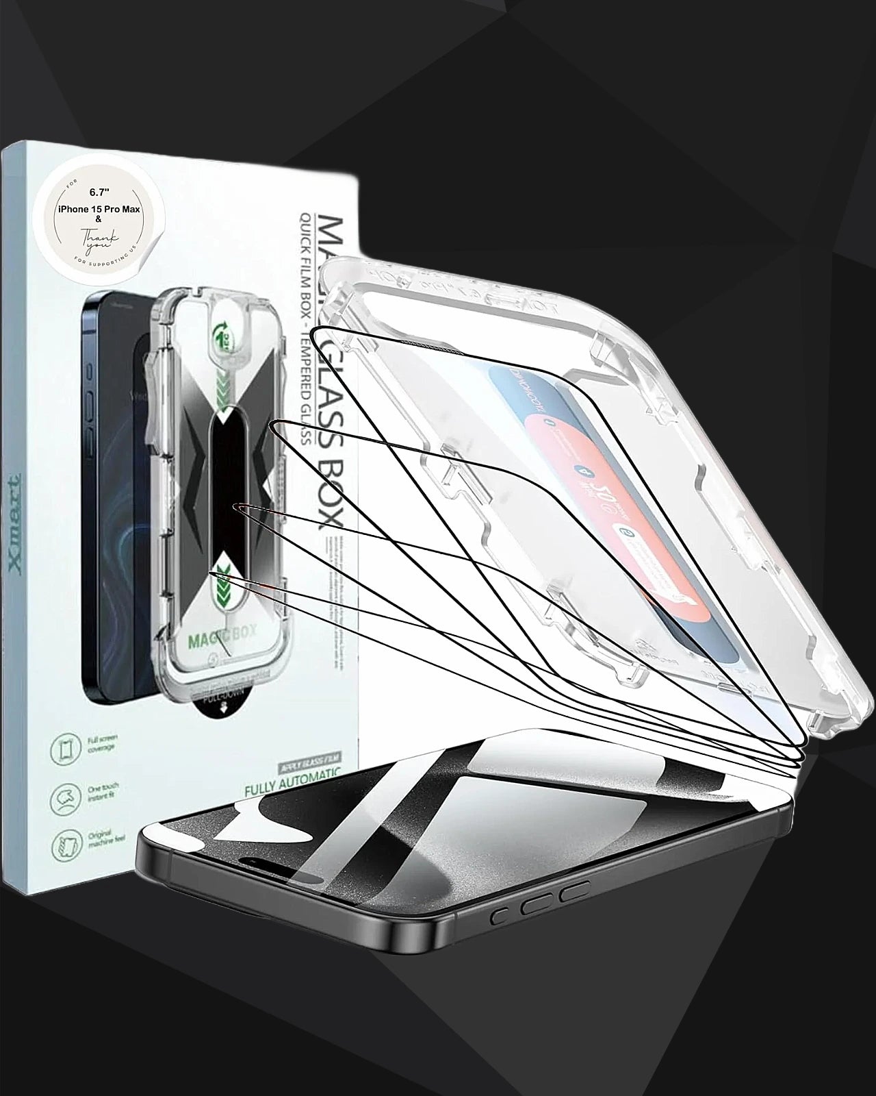 iphone 15 pro max encased in a clear case with a tempered glass, combining style and protection for everyday use.