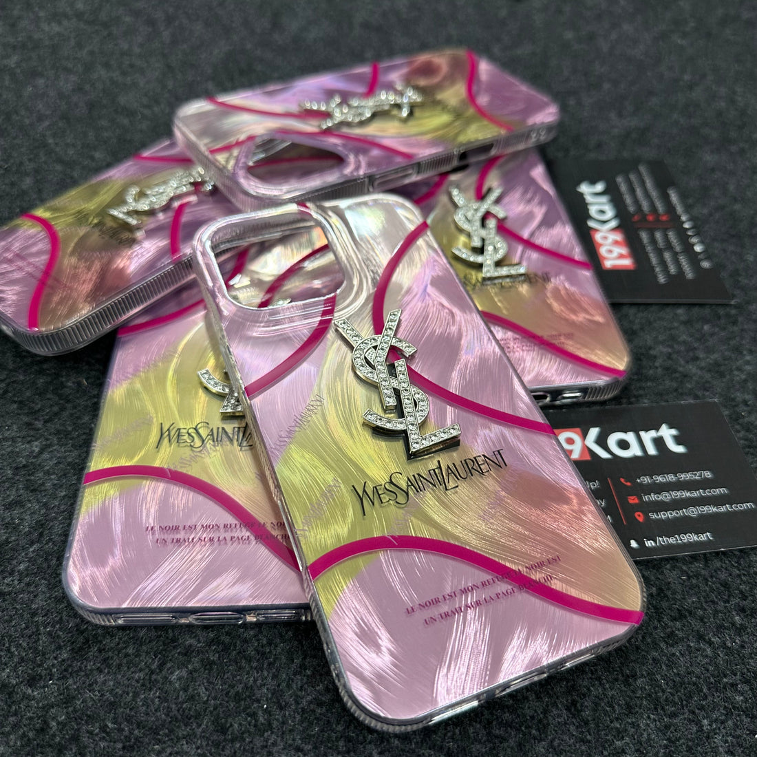 Luxury YSL electroplated iPhone case, iphone 15 cover featuring an embossed stone logo and a sleek, designer finish for an elegant look.