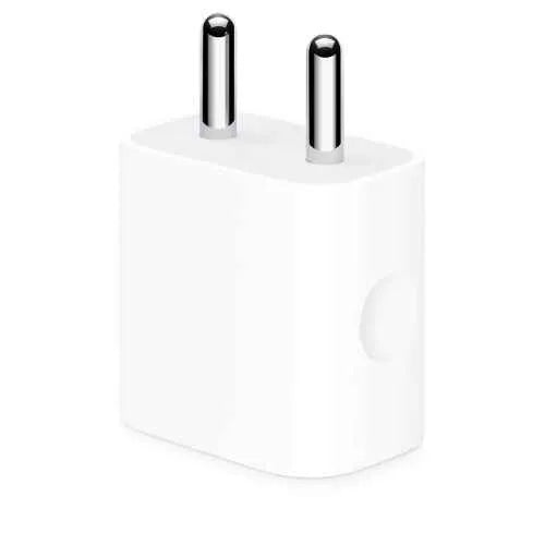 Front view of Apple 20W USB-C adapter showcasing sleek white finish and durable build.
