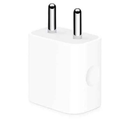 Front view of Apple 20W USB-C adapter showcasing sleek white finish and durable build.