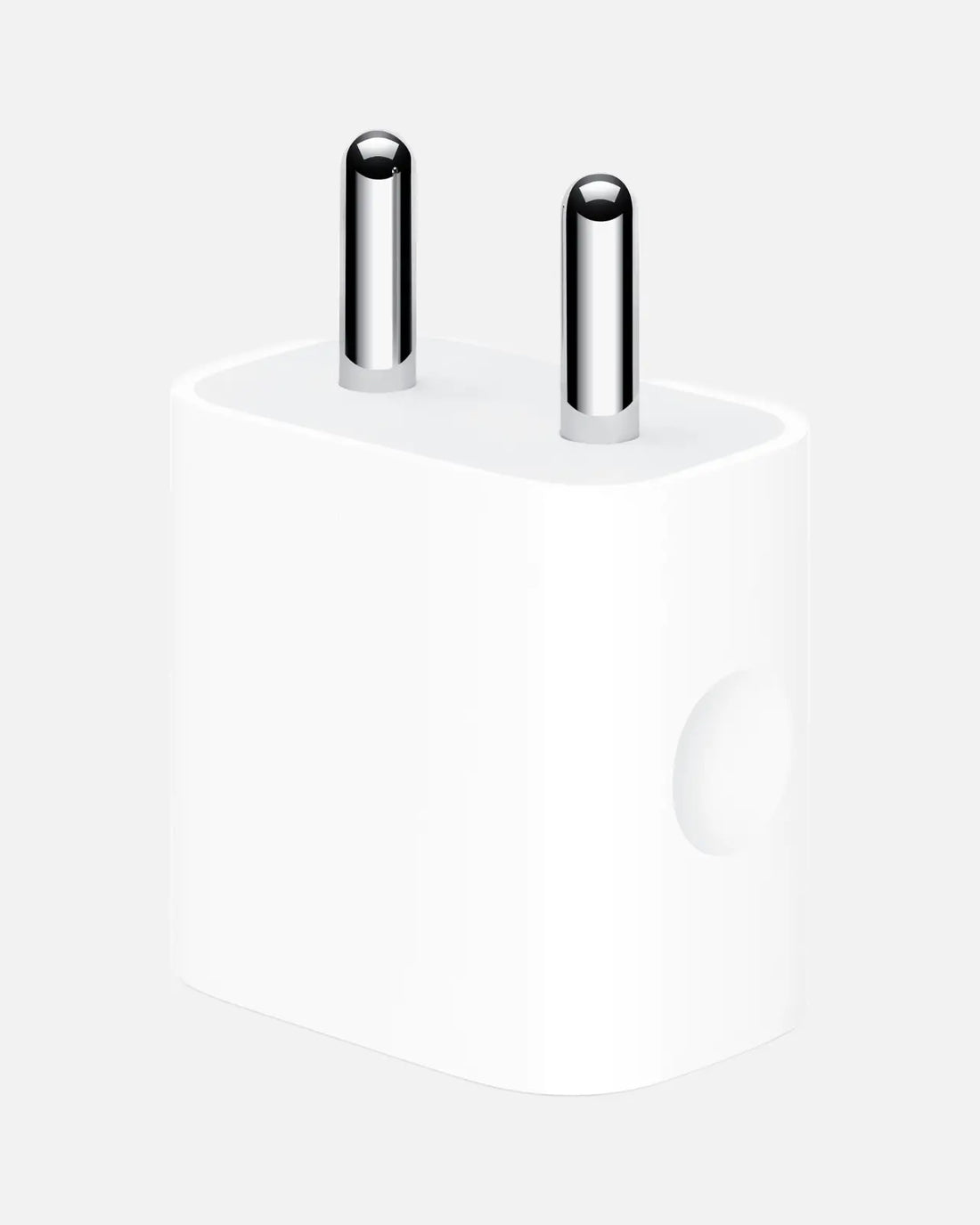 Front view of Apple 20W USB-C adapter showcasing sleek white finish and durable build.
