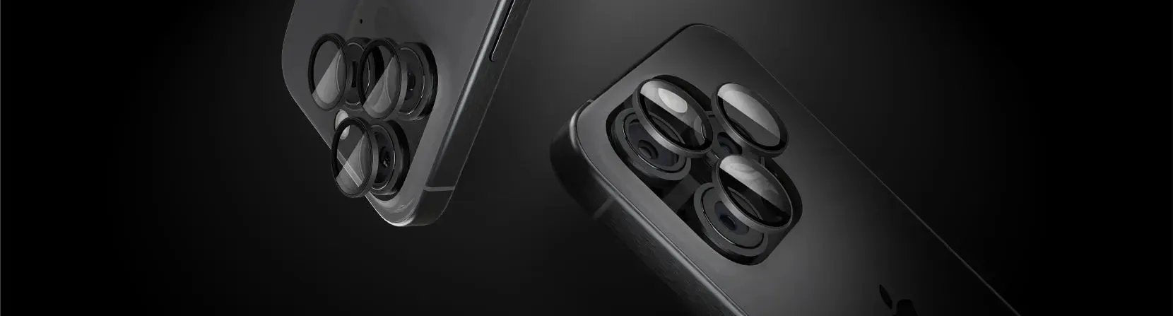 A premium black titanium finished camera lens for iphone, 15 Pro and Pro Max, offering HD clarity and scratch resistance