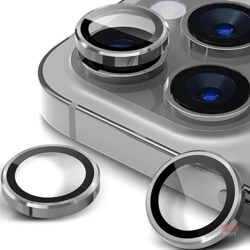 Stylish silver titanium camera lenses for iphone engineered with 9H hardness for scratch and impact resistance