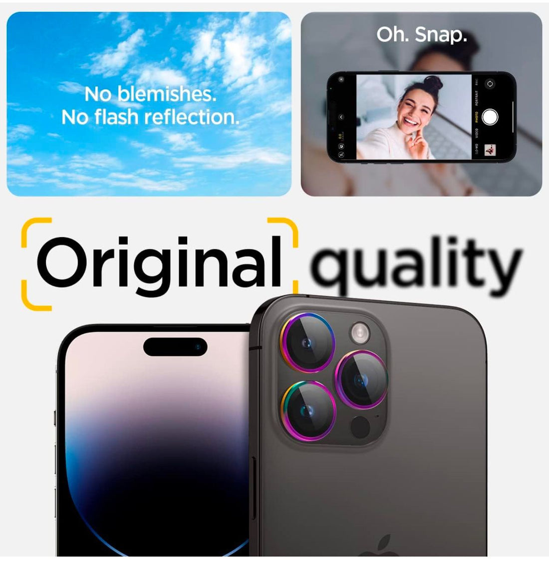  A close up showcasing the high quality iphone camera lens that ensures no flash reflection or blemishes, maintaining original photo clarity