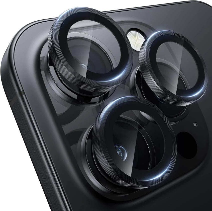 A durable black titanium iphone camera lens offering complete protection and style for your iPhone 16 Pro and Pro Max camera