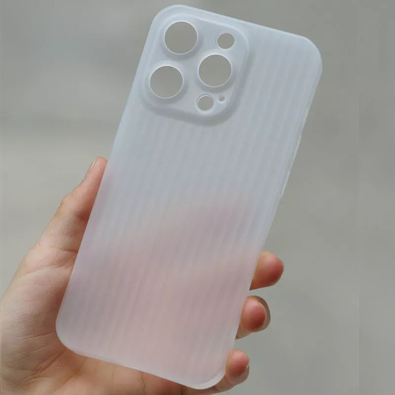 A sleek and stylish semi transparent iPhone case with a ribbed texture, iphone 16 cover offering a comfortable grip and premium protection.