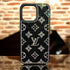Elegant black iPhone cover for 14 pro max cover featuring dazzling rhinestone LV monogram design for a premium, stylish look.