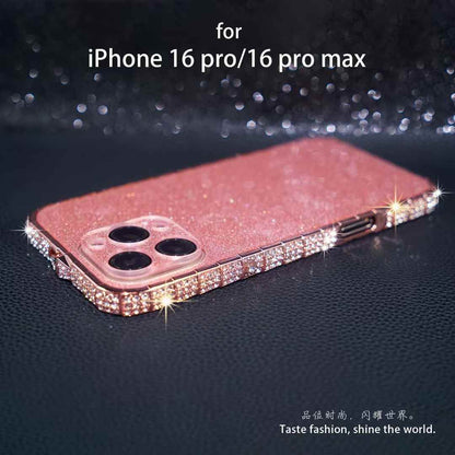  Sparkling pink glitter iPhone cover for iphone 16 pro max cover with rhinestone studded edges for a glamorous and stylish look