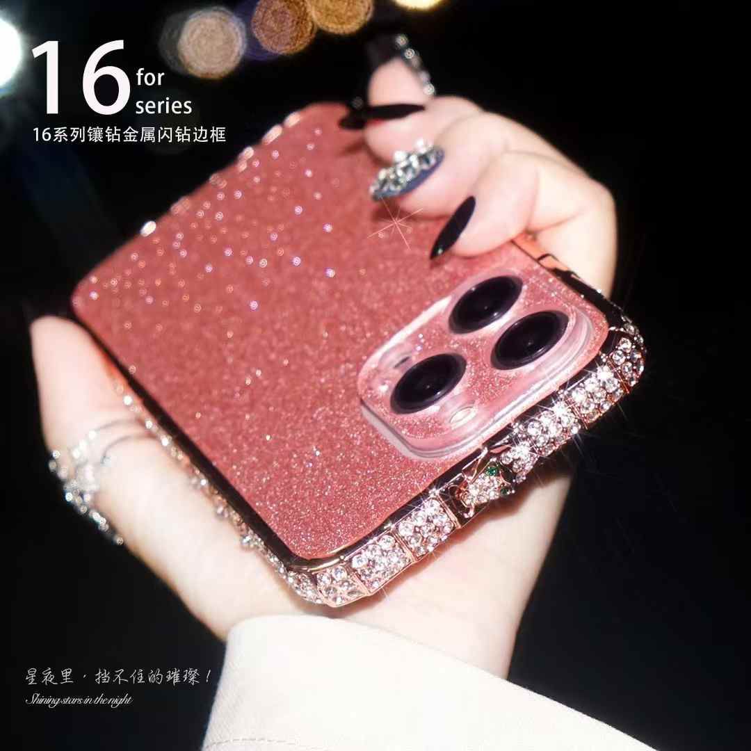 A gorgeous mobile cover for iphone 16 pro max cover with a sparkling pink aesthetic, designed for those who love a touch of glamour