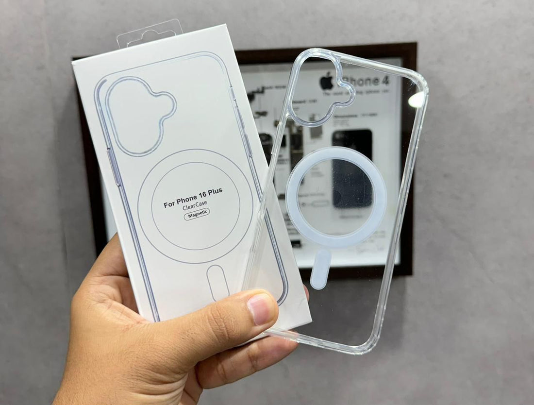 Transparent MagSafe compatible iPhone cover with a strong magnetic ring for wireless charging support, iphone 16 plus cover offering a sleek and protective design