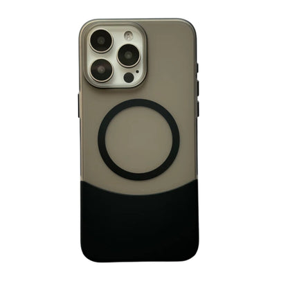 Elegant black and gray MagSafe iphone case for iphone 16 plus cover featuring a detachable bottom piece for dual tone customization and added protection