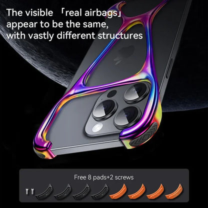 Shockproof metallic iPhone cover for iphone 15 pro max cover with rainbow colored structure and visible airbag bumpers for impact resistance