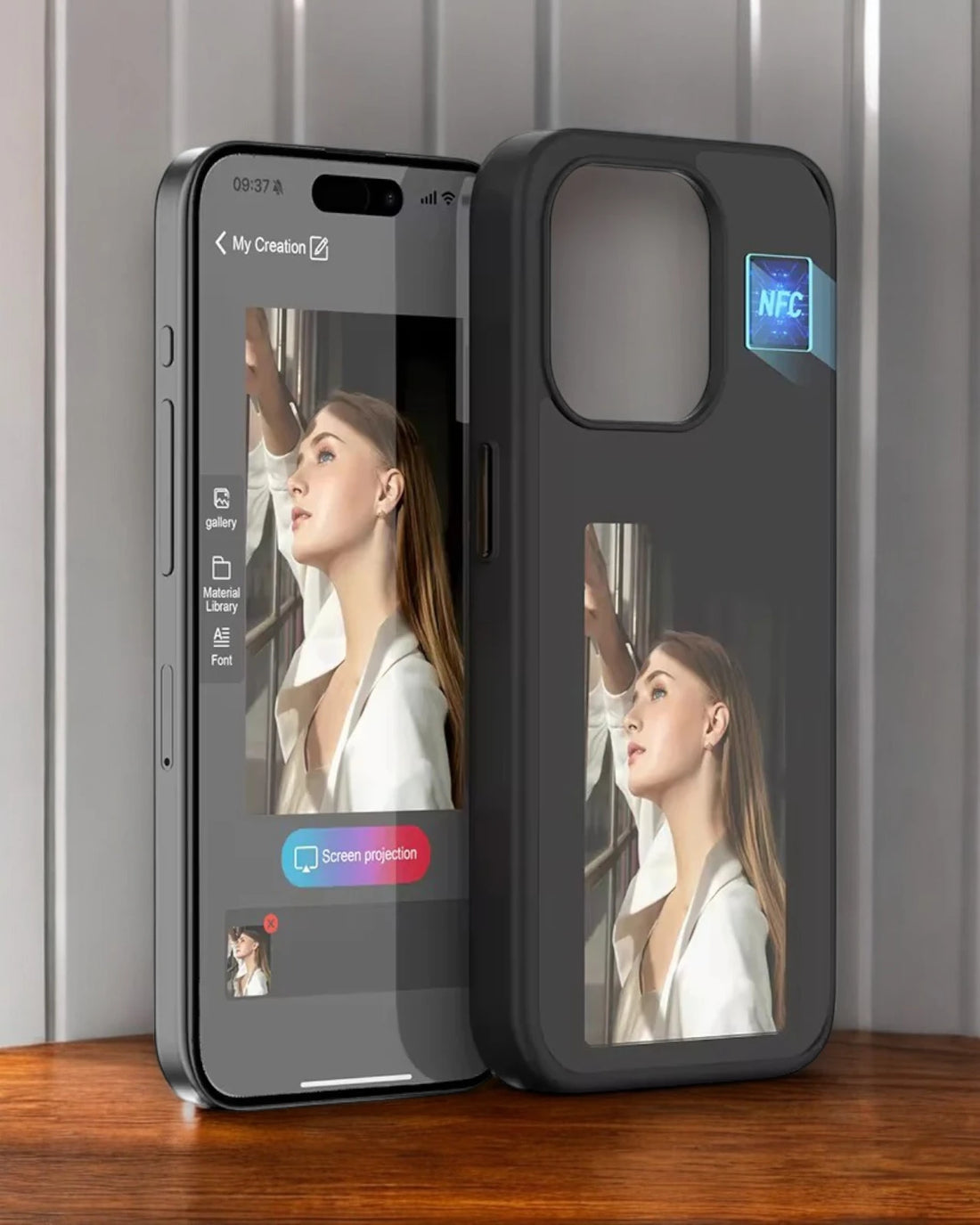 Modern iPhone cases for iphone 15 pro max cover featuring a smart screen that displays images or art via NFC connection