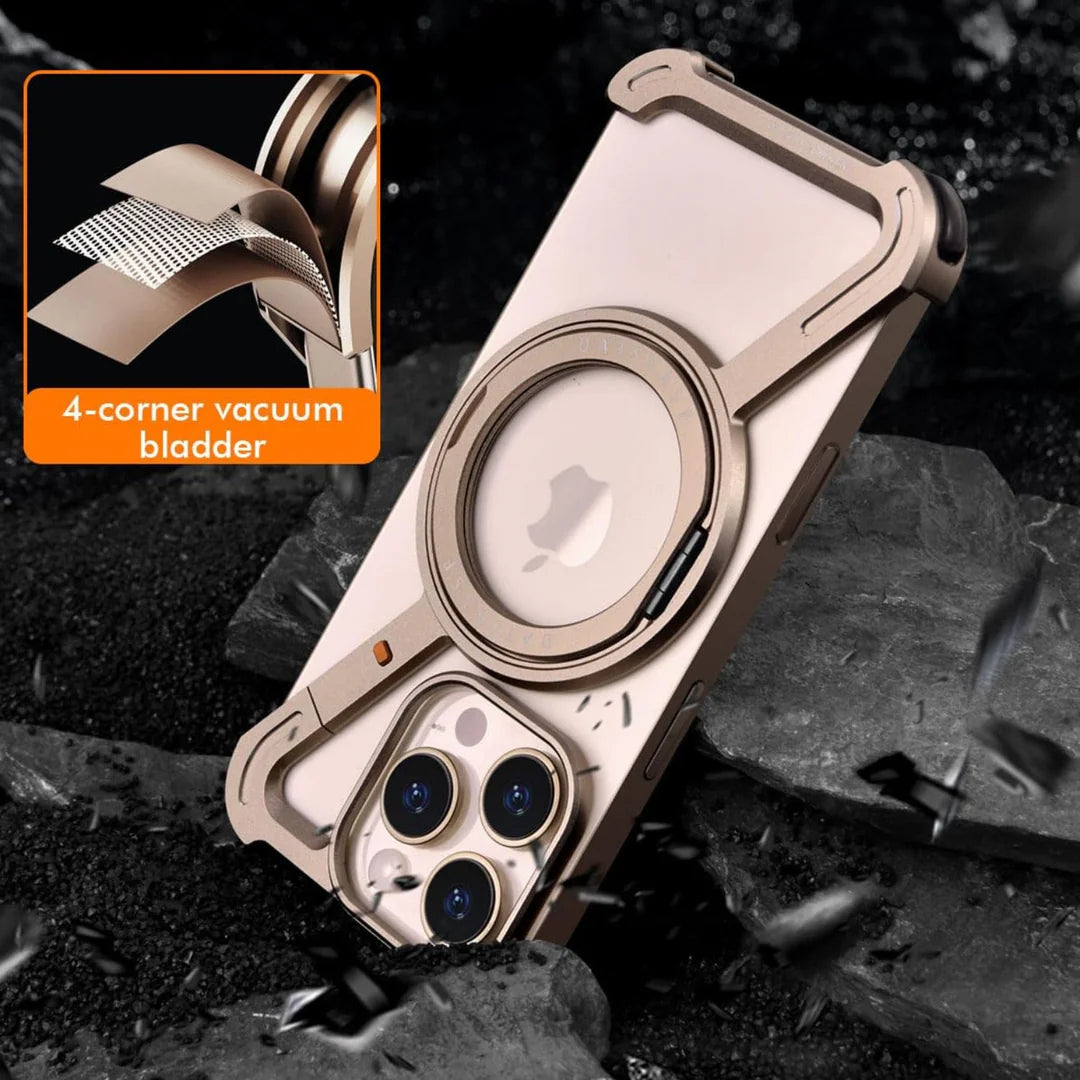  Transparent mobile cover with reinforced corners and rose gold magnetic ring, iphone 16 pro max cover designed for drop protection.