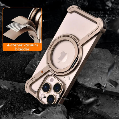  Transparent mobile cover with reinforced corners and rose gold magnetic ring, iphone 16 pro max cover designed for drop protection.