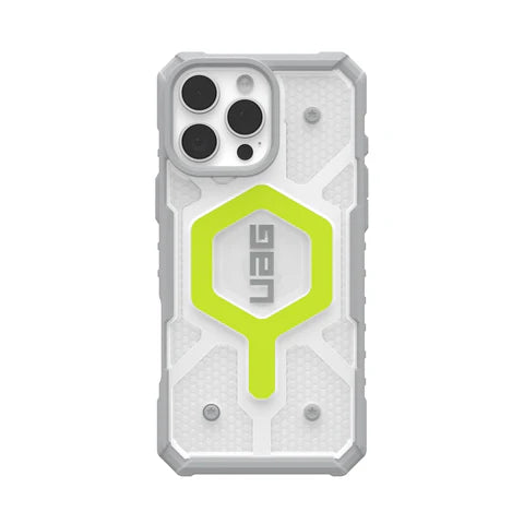  military grade white UAG iPhone case with MagSafe compatibility emphasizing its rugged design.
