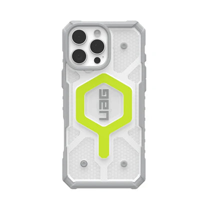 military grade white UAG iPhone case with MagSafe compatibility emphasizing its rugged design.
