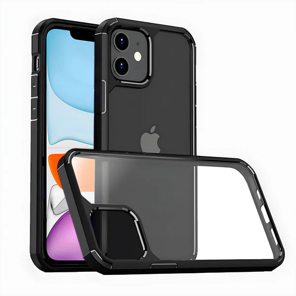 Shockproof mobile cover with transparent back and black edges for i phone 11 cover, combining clarity and rugged durability for complete Apple cover protection.