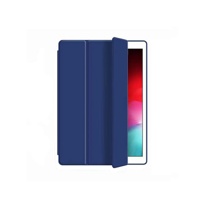  Stylish navy blue ipad cover with built in pencil holder. Offers a tri fold cover for multiple viewing angles