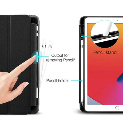  Functional  ipad cover with a dedicated Apple Pencil slot and ergonomic cutout for easy removal. Ensures secure storage and easy access