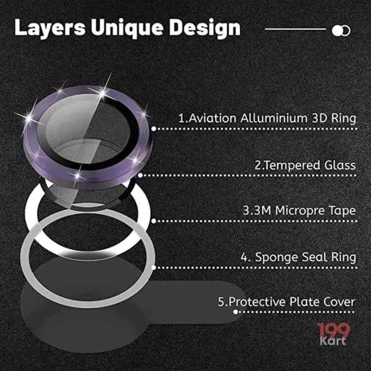 Premium 5 layer camera lens for iphone for iPhone featuring aviation aluminum 3D ring for ultimate durability and scratch resistance