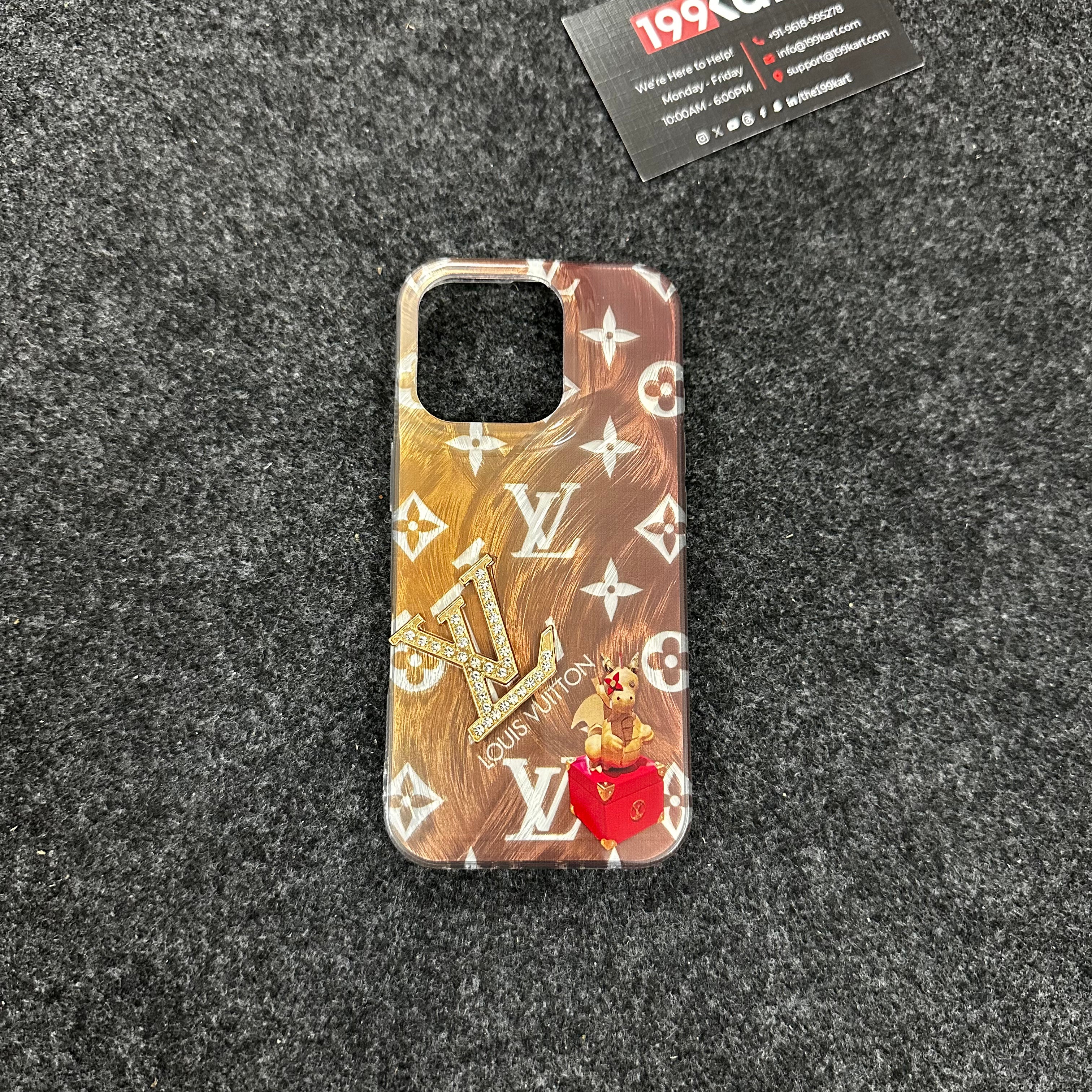 High end Apple cover with luxury branding, featuring electroplated edges and a stone embossed LV design for iphone 16 cover